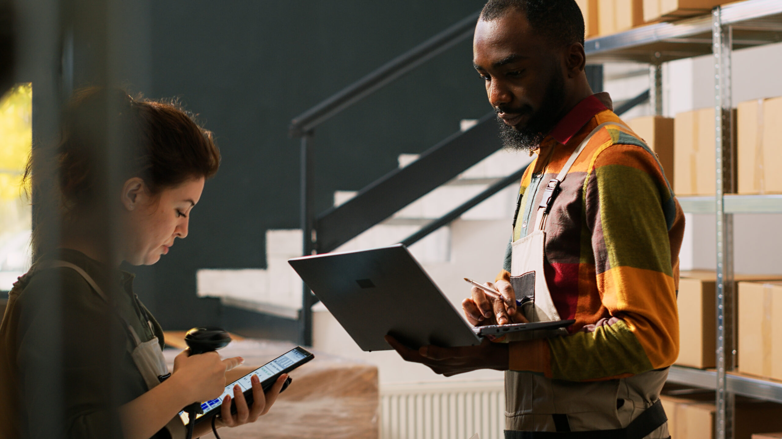 Warehouse manager uses Winfreight's inventory management software to track real-time stock levels and reduce errors.